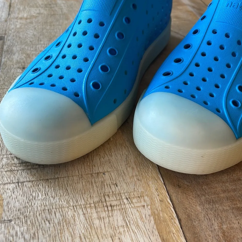 Native Shoes Kids Slip-On Sneakers in Bright Blue with White Toecaps